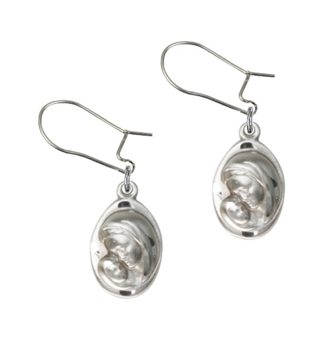 Bliss Manufacturing Sterling Silver Madonna and Child Dangle Earrings,