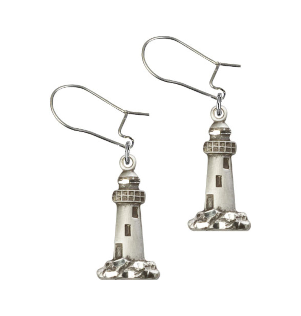 Bliss Manufacturing Sterling Silver Lighthouse Medal Dangle Earrings,