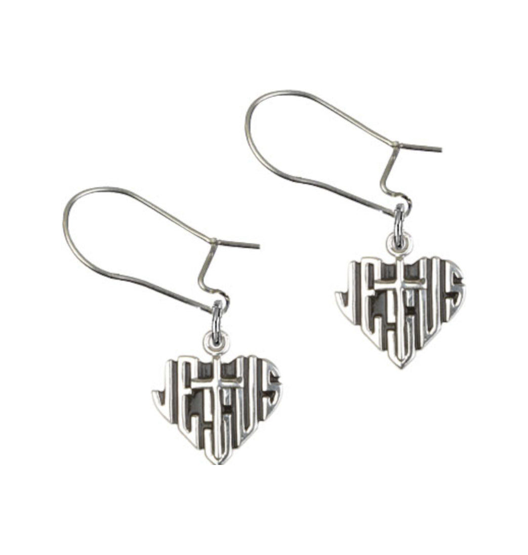 Bliss Sterling Silver Heart of Jesus with Cross Dangle Earrings,