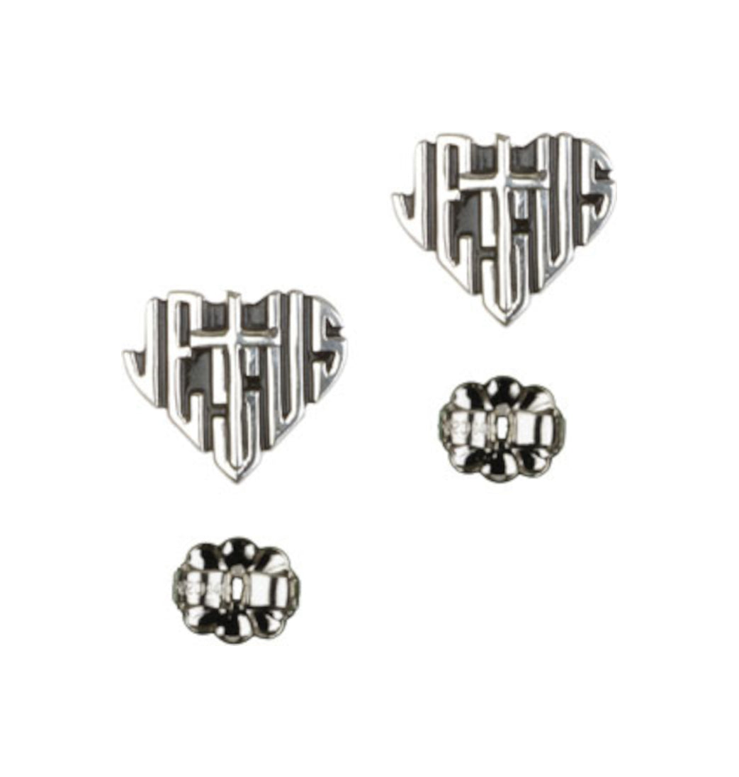 Bliss Sterling Silver Heart of Jesus w/Cross Earrings,