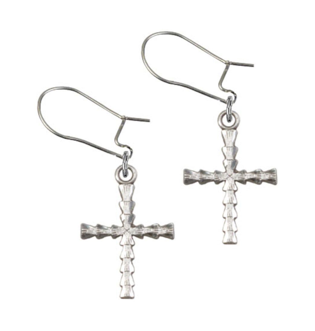 Bliss Manufacturing Sterling Silver Detailed Christian Cross Dangle Earrings,