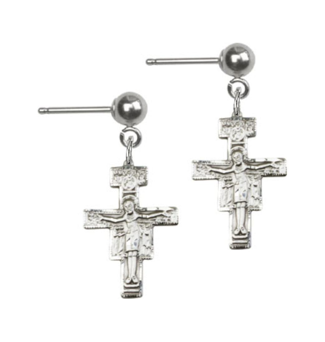 Bliss Manufacturing Sterling Silver San Damiano Crucifix Earrings w/Ball Post,