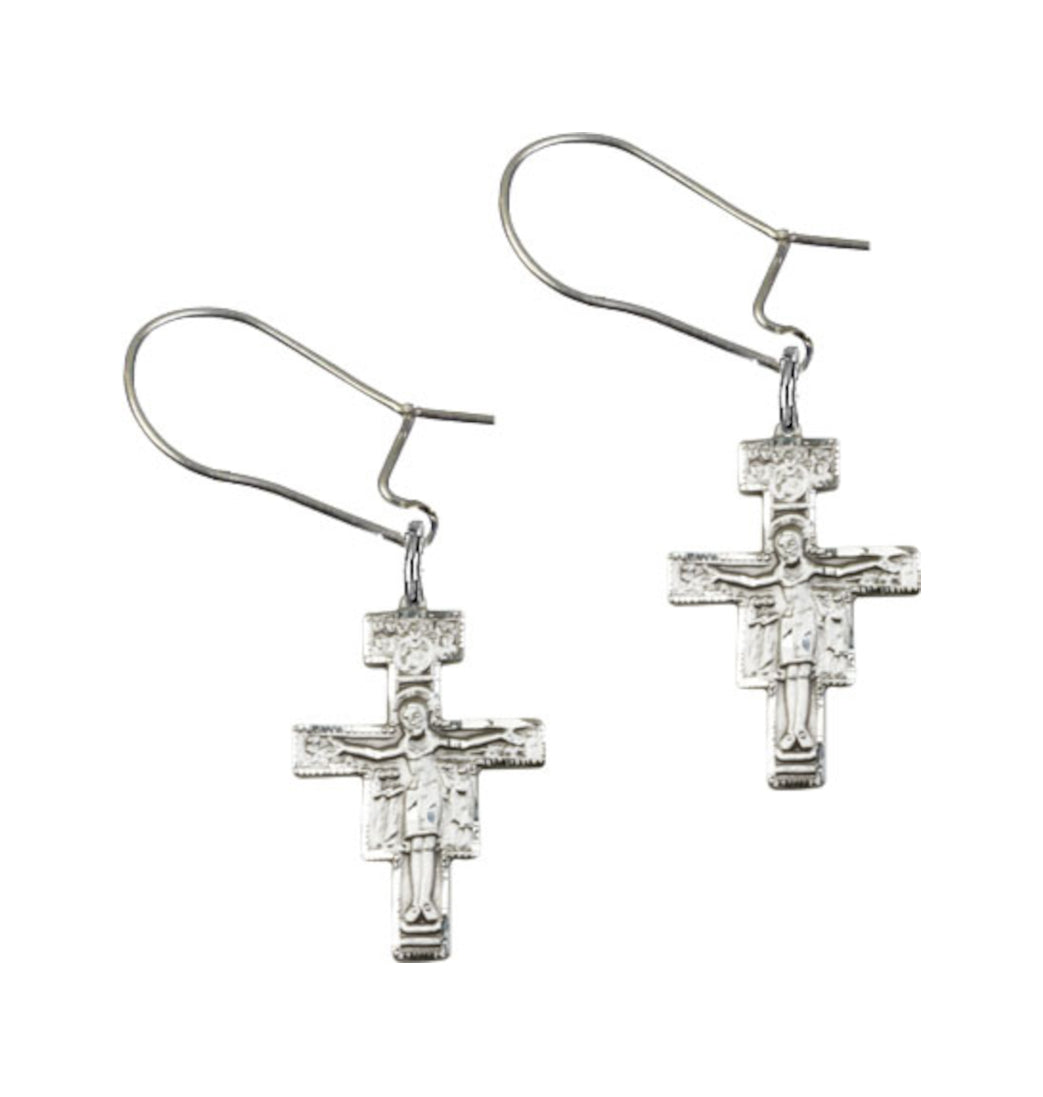 Bliss Manufacturing Sterling Silver San Damiano Crucifix Dangle Earrings,