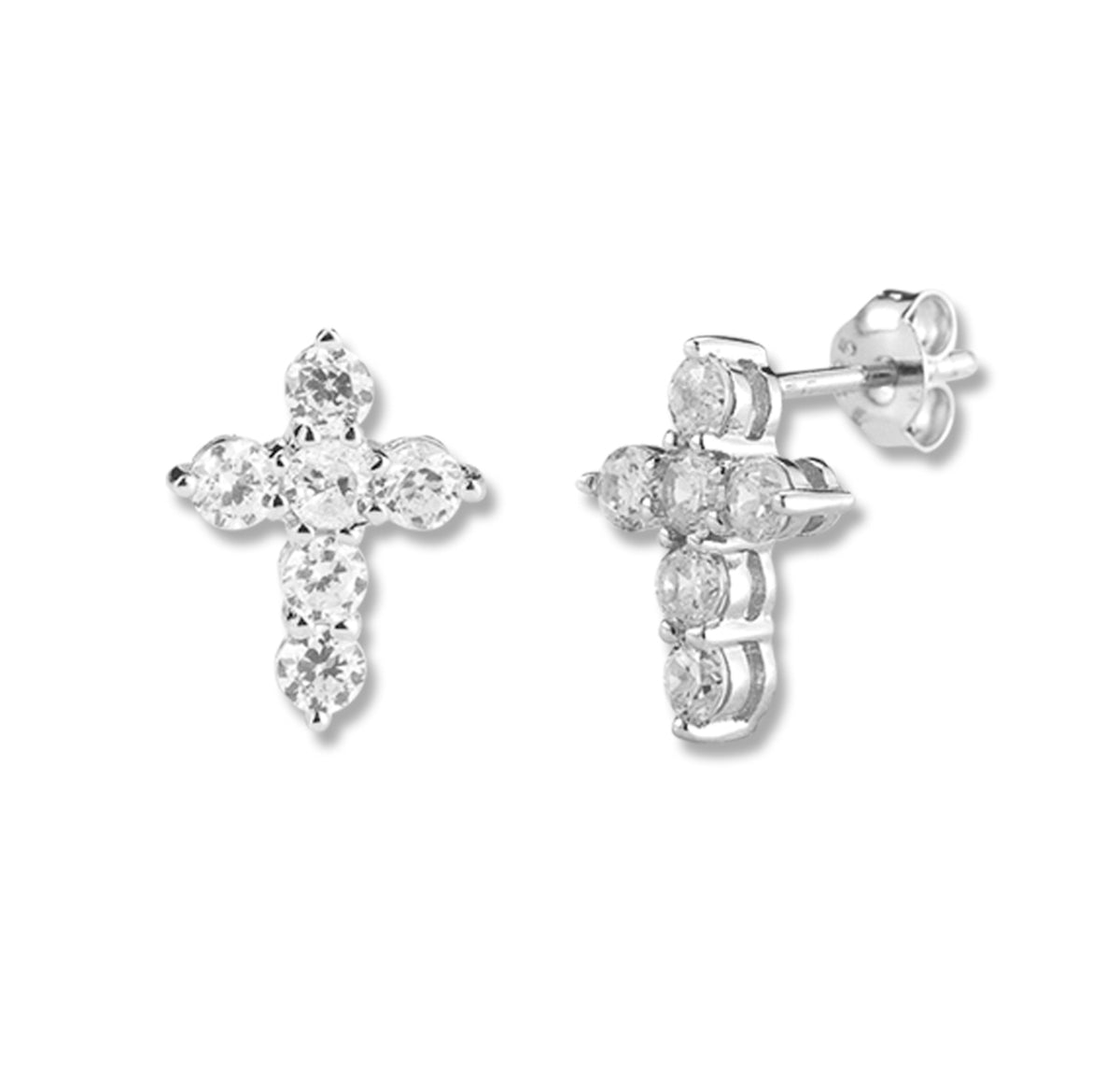 HMH Cubic Zircons Crystal Cross Sterling Silver Earrings