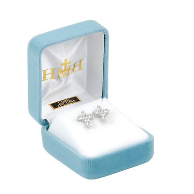 Cubic Zircons Crystal Cross Sterling Silver Earrings, Measures 0.6" x 0.4", Gift Box, HMH Religious