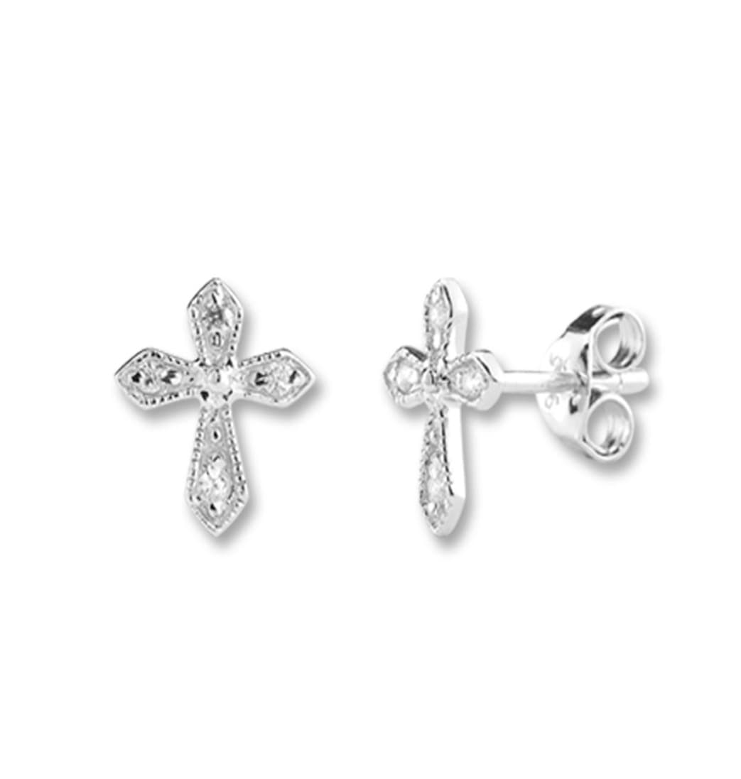 4 Cubic Zircons Crystal Cross Sterling Silver Earrings