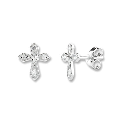 4 Cubic Zircons Crystal Cross Sterling Silver Earrings, HMH Religious