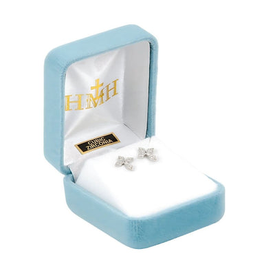 4 Cubic Zircons Crystal Cross Sterling Silver Earrings in Box, HMH Religious