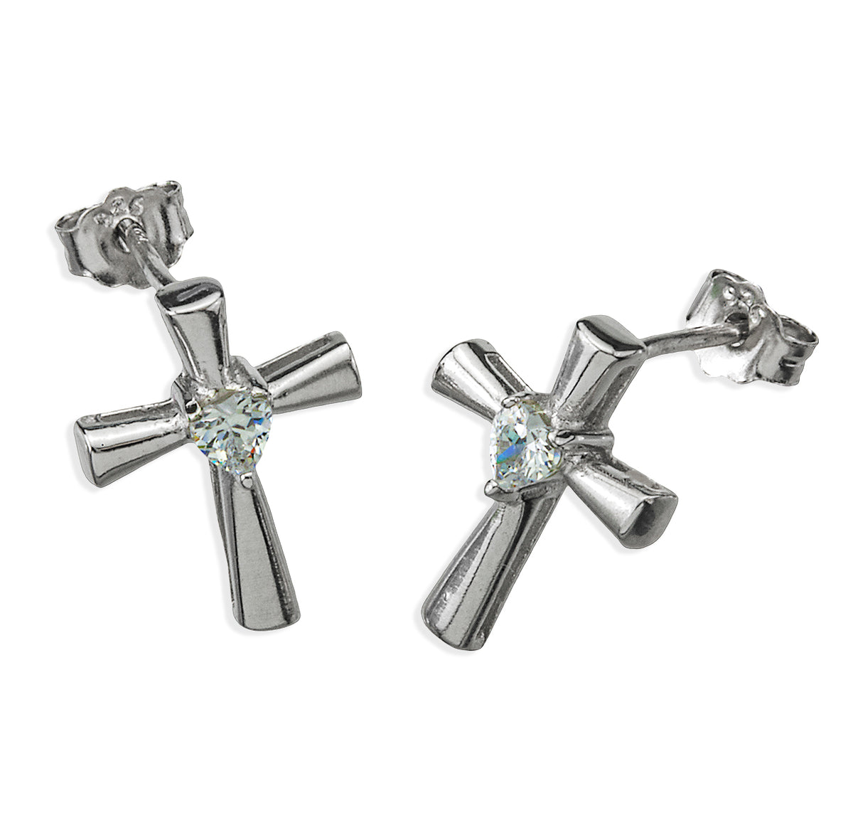 HMH Crystal Heart-Shaped CZ Sterling Silver Cross Earrings