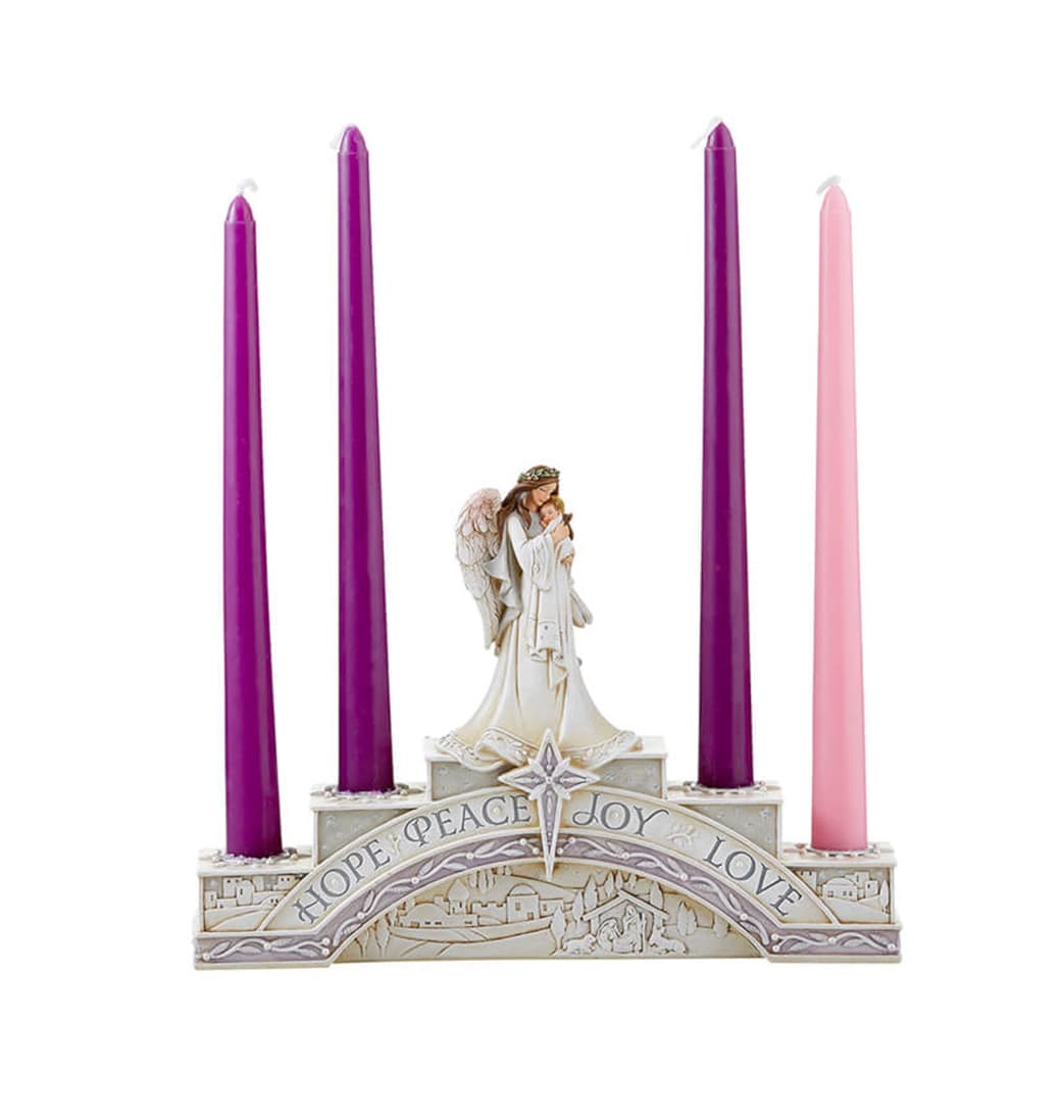 Front of Avalon Gallery Angel Holding the Baby Jesus Advent Candleholder,