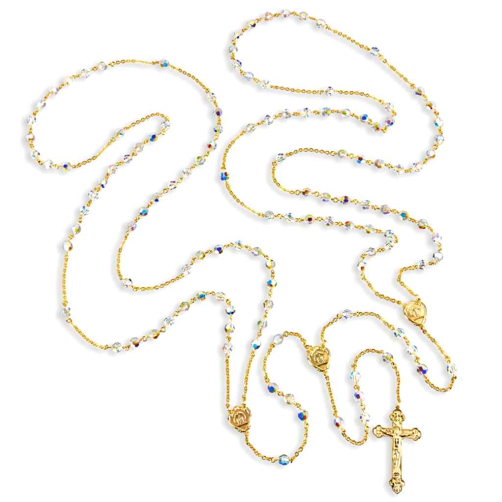 Gold over Sterling Silver Crystal Lasso Wedding Rosary, HMH Religious