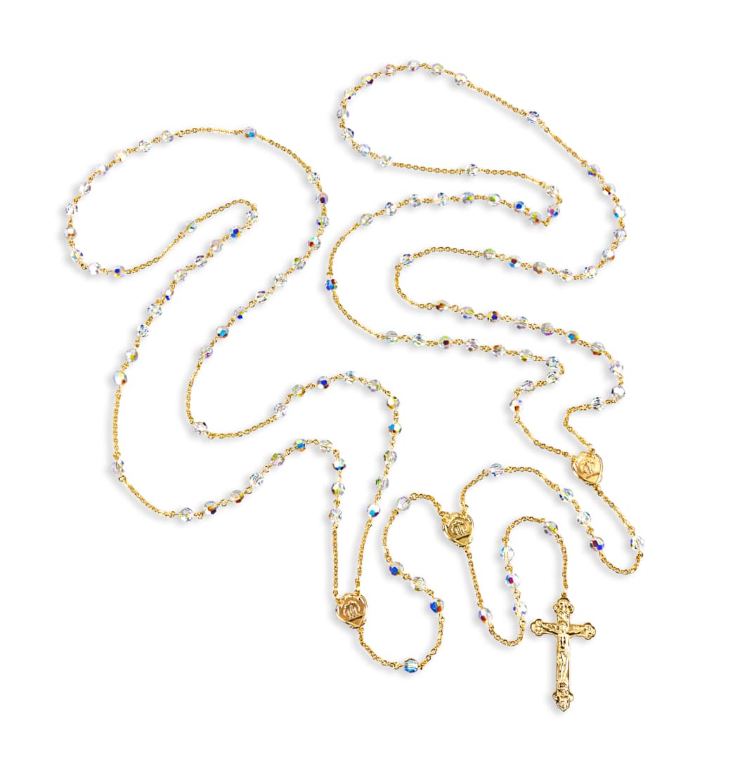 HMH Religious Gold/Sterling Silver Crystal Lasso Wedding Rosary,