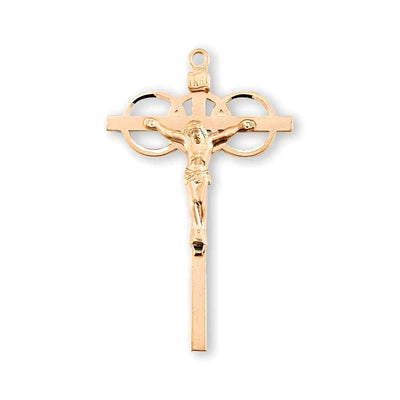 Gront of the gold-plated over sterling silver three-ring rosary, HMH Religious