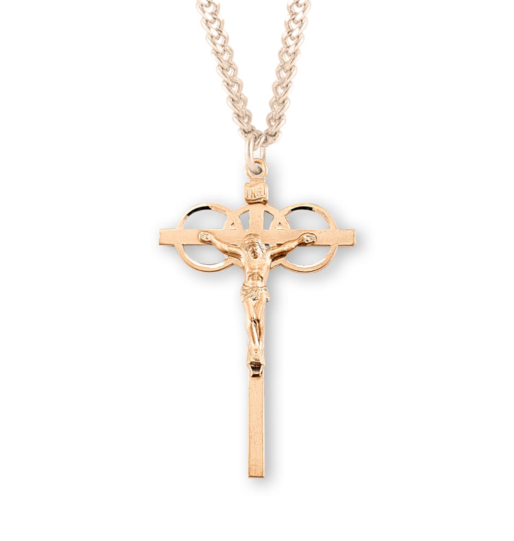 HMH Religious Three Ring Gold/Sterling Silver Wedding Crucifix With Chain,