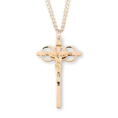 Three Ring Gold/Sterling Silver Wedding Crucifix With Chain, HMH Religious