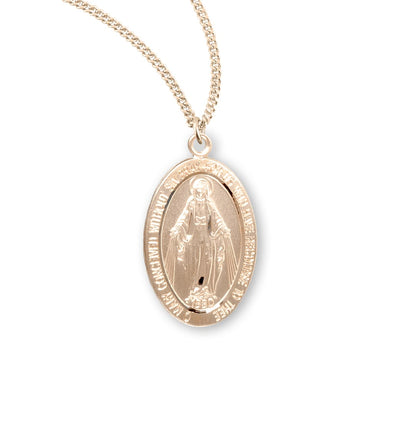 Front of Miraculous Oval Double Sided Gold/Sterling Necklace, HMH Religious
