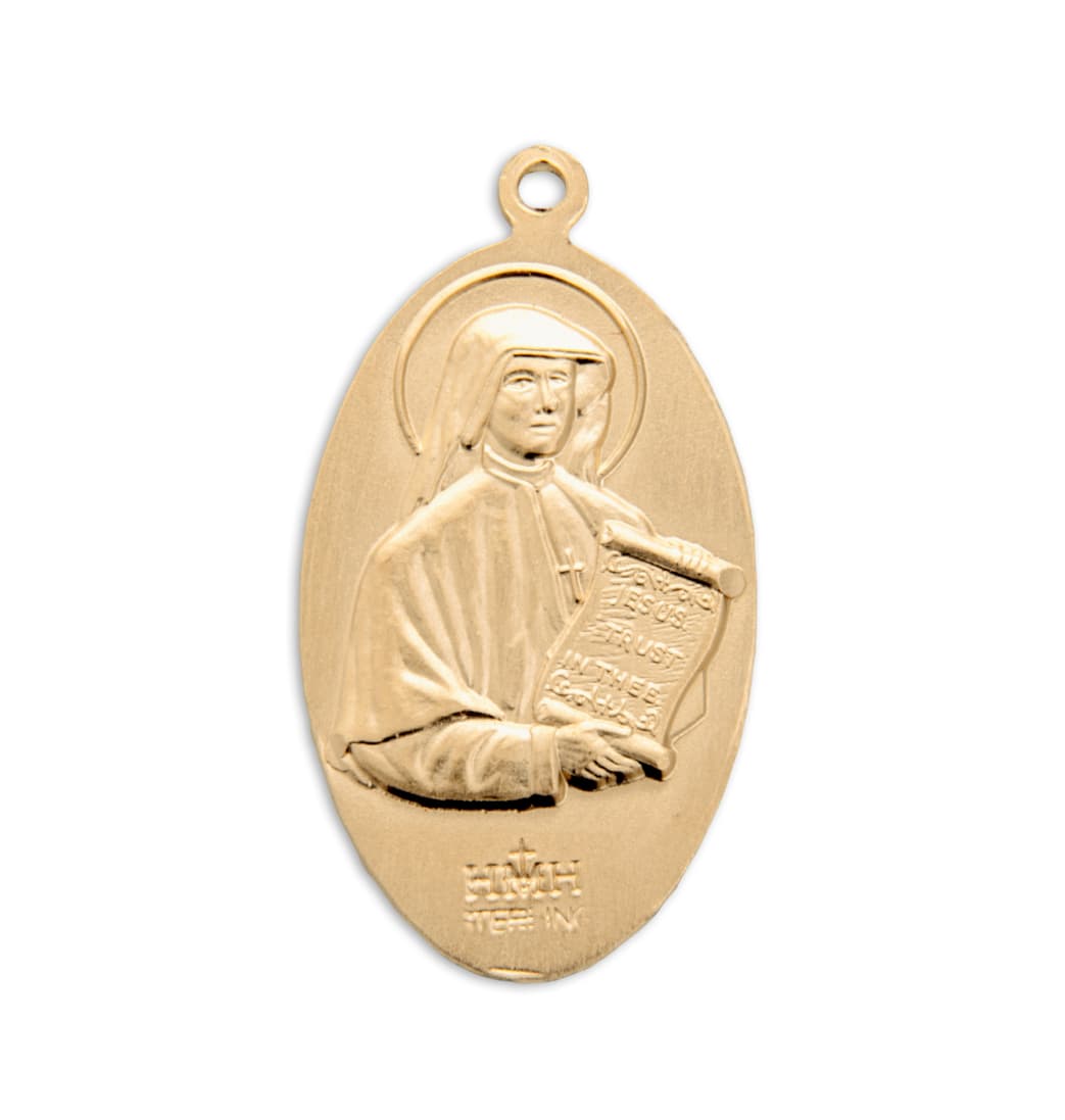 Back of HMH Religious Divine Mercy/St Faustina Gold over Sterling Medal Necklace,