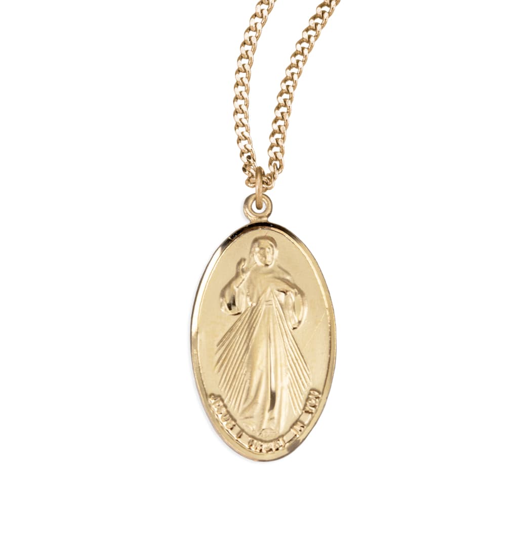 HMH Religious Divine Mercy/St Faustina Gold over Sterling Medal Necklace with Chain,