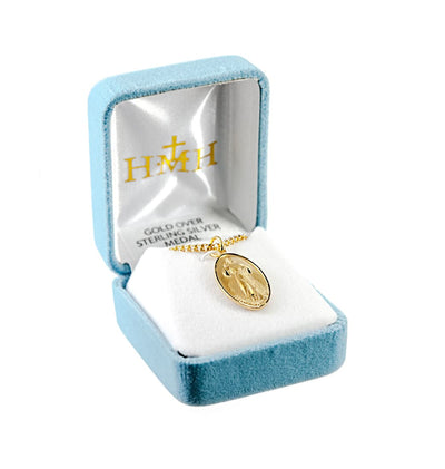 Divine Mercy/St Faustina Gold over Sterling Medal Necklace in Box, HMH Religious