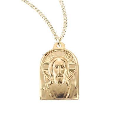 Renaissance Jesus Gold over Sterling Silver Medal Necklace. Made in USA . Comes with an 18-inch gold-plated chain, HMH Religious