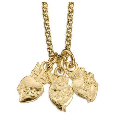 Scared Heart of Jesus, the Immaculate Heart of Mary, and the Chaste Heart of Joseph 16kt gold over sterling silver pendant with 18" gold-plated rolo chain (view 1)