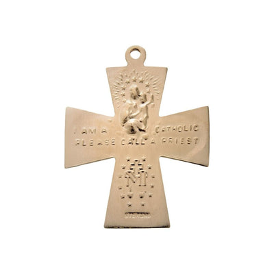 Back of gold over sterling silver Gothic four-way cross medal with gold-plated chain necklace, Measures 1.2" x 0.9", HMH Religious
