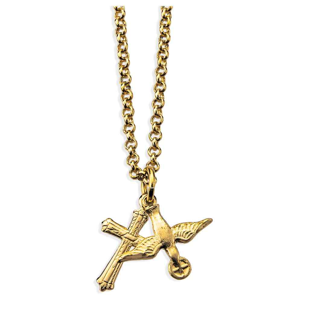Holy Spirit & Cross Gold over Sterling Silver Medal Necklace with a 18-inch chain and gift box