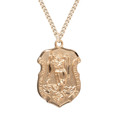 Large St Michael Badge Gold/Sterling Medal Necklace, HMH Religious