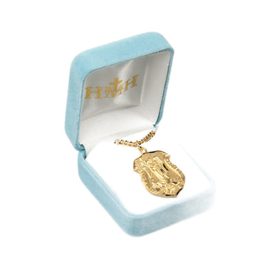 Large St Michael Badge Gold/Sterling Medal Necklace in Box, HMH Religious