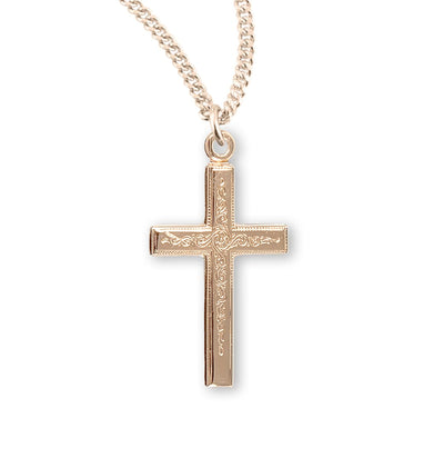 16kt Gold over Sterling High Polished Flower Center Cross Necklace, HMH Religious