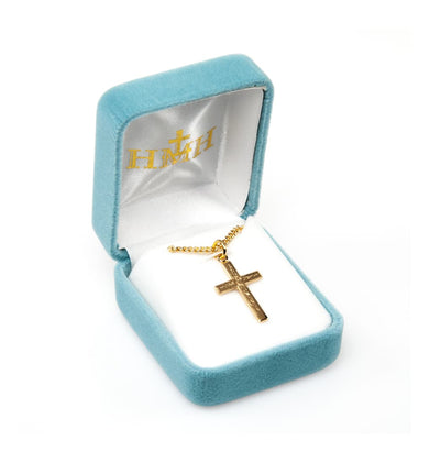 16kt Gold over Sterling High Polished Flower Center Cross Necklace with Gold-plated Chain, HMH Religious