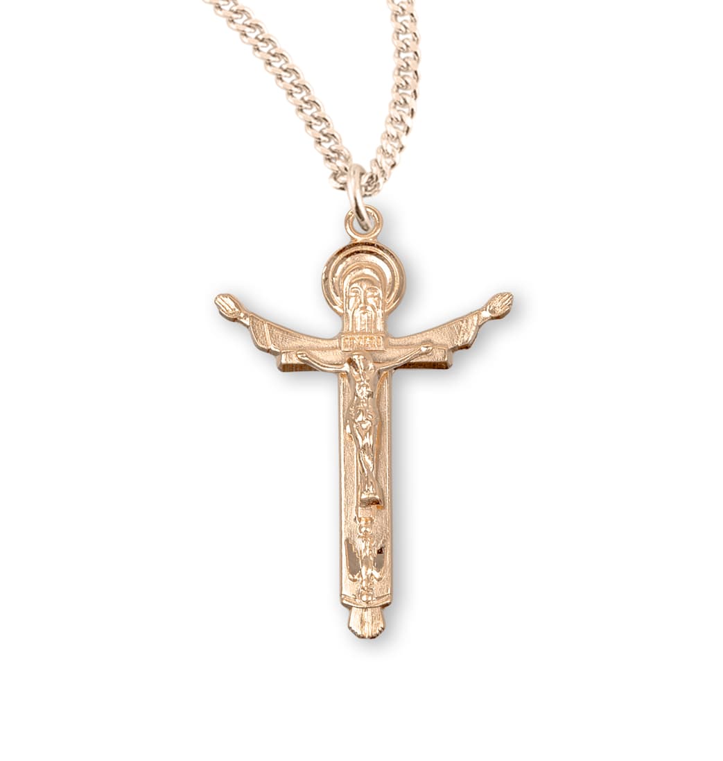 HMH Religious Father, Son and Holy Spirit Trinity Gold/Sterling Crucifix,