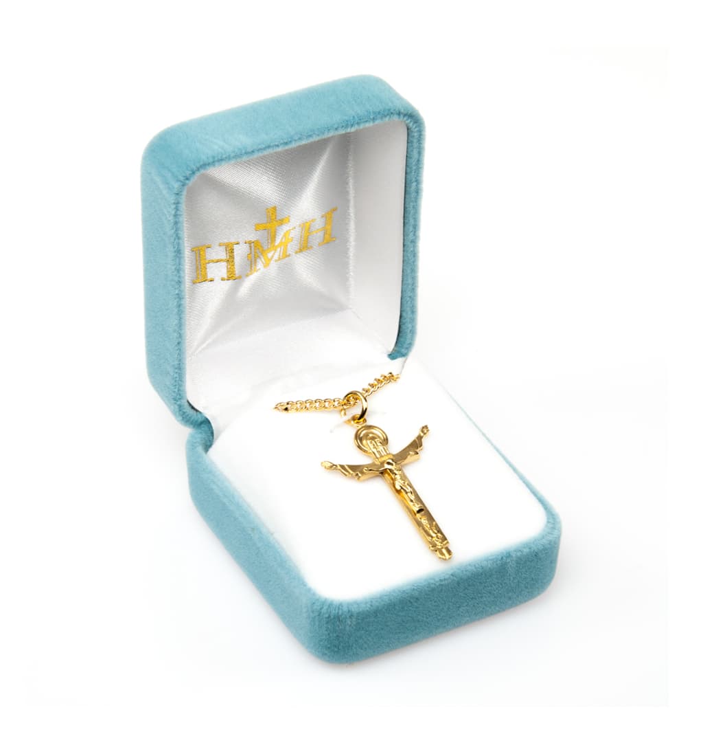 HMH Religious Father, Son and Holy Spirit Trinity Gold/Sterling Crucifix in Gift Box,