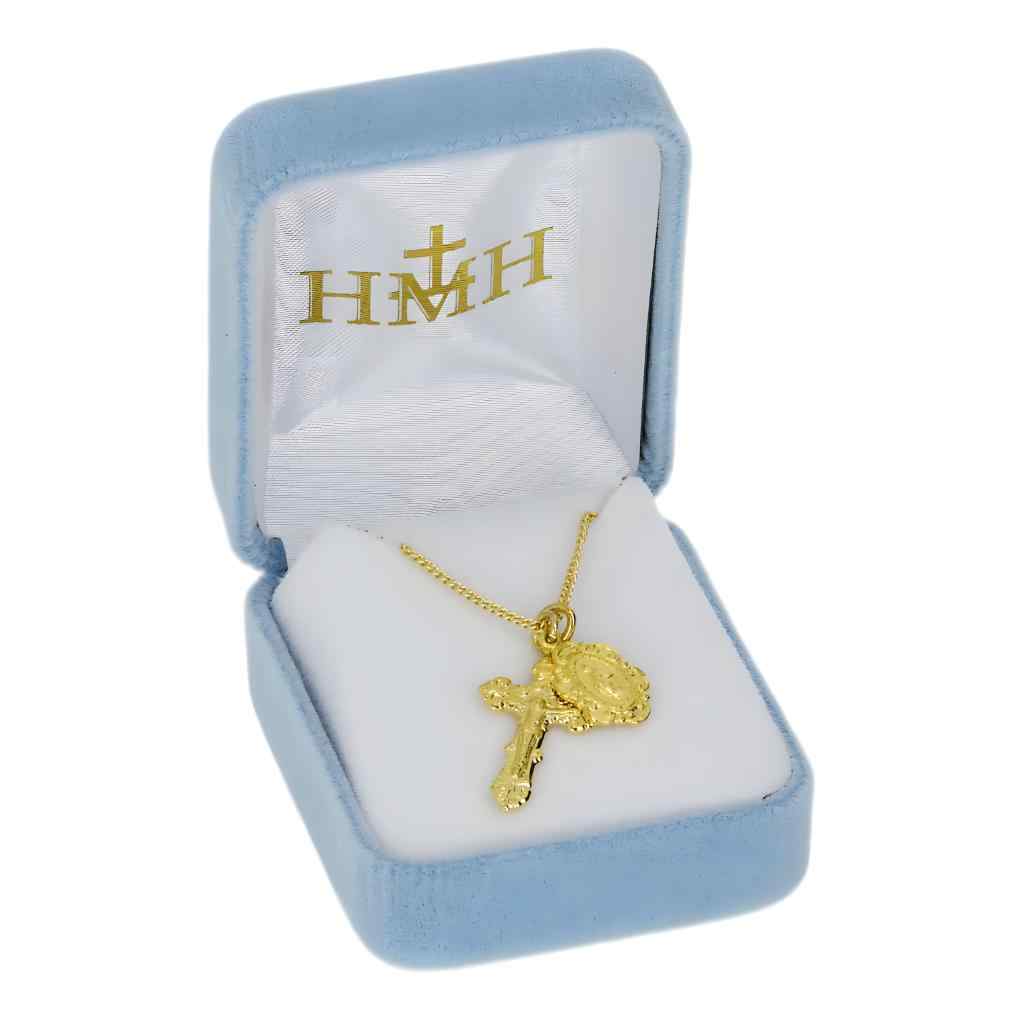 Baroque Style Miraculous and Filigree Crucifix Pendant Set, Gold over Sterling Silver with 18" Gold-plated Chain in Gift Box, HMH Religious (view 2)