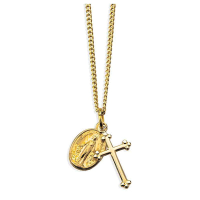 Miraculous & Budded Cross Gold over Sterling Silver Medal Necklace with a 18-inch chain (view 1)