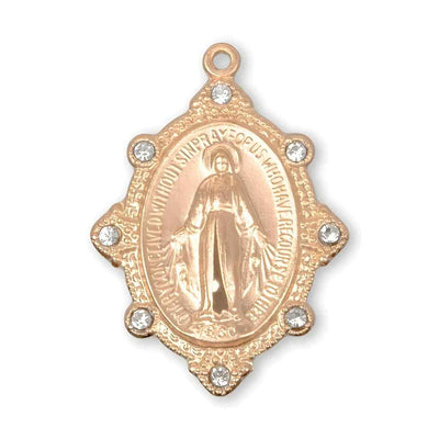 Front of the Miraculous Gold and Sterling Silver Necklace with Austrian Crystals, HMH Religious (view 2)
