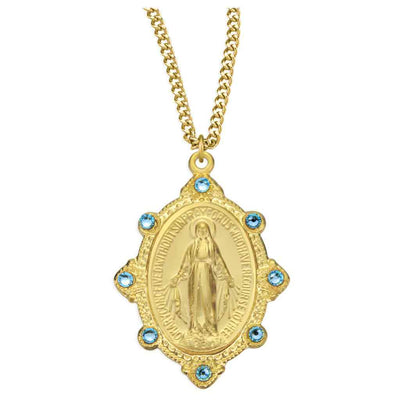 Miraculous Gold and Sterling Silver Necklace with Light Sapphire Austrian Crystals on 18-inch Chain, HMH Religious (view 1)
