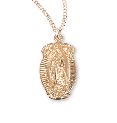 Ornate Our Lady of Guadalupe Gold/Sterling Medal Pendant, HMH Religious