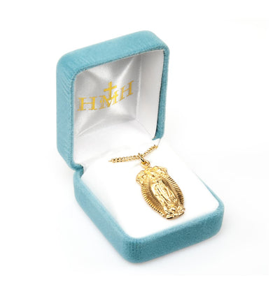 Ornate Our Lady of Guadalupe Gold/Sterling Medal Pendant in Gift Box, HMH Religious