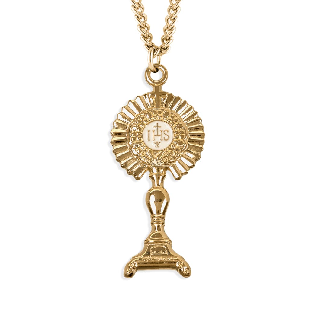 Gold Over Sterling Silver Monstrance Pendant Medal, HMH Religious