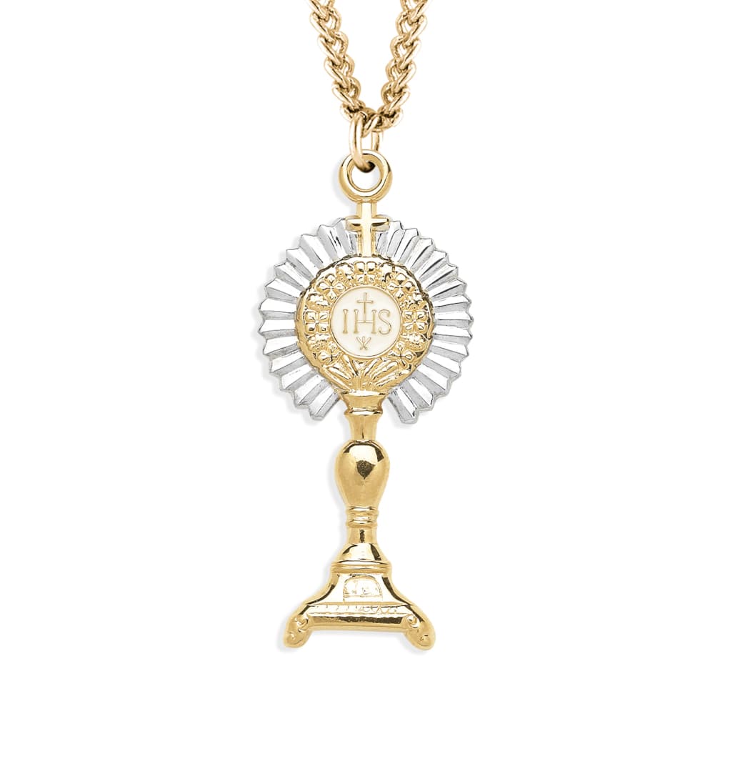Gold Over Sterling Silver Two-Tone Monstrance Pendant Medal, HMH Religious