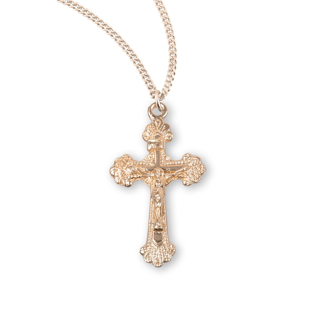 HMH Religious Gold/Sterling Flare Design Crucifix Necklace,