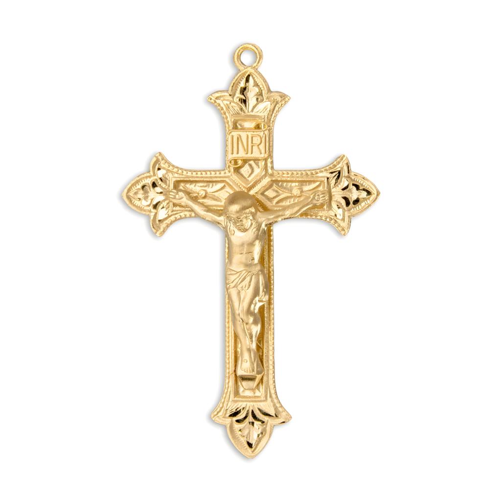 Gold over Sterling Silver Fluer de Lis Tip Crucifix