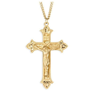 Gold over Sterling Silver Fluer de Lis Tip Crucifix with 24" gold-plated chain