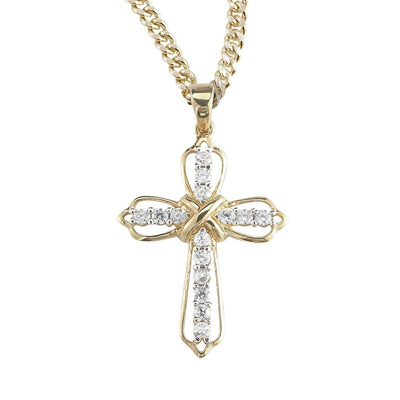 Celtic Knots Gold-Sterling Silver Cross with Cubic Zirconia and 18" gold-plated chain, HMH Religious