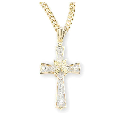 Elegant Gold-Sterling Silver Cross with Cubic Zirconia with 18" Gold-plated Chain, HMH Religious (view 1)