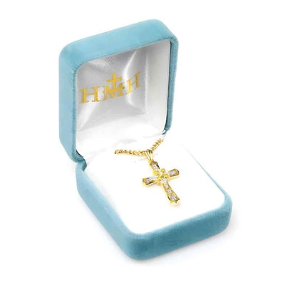 Elegant Gold-Sterling Silver Cross with Cubic Zirconia with Gold-plated Chain in Gift Box, HMH Religious (view 3)