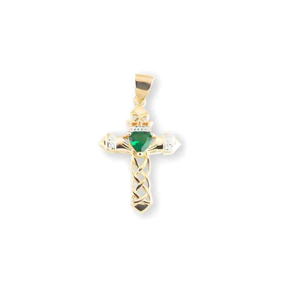 Irish Celtic Gold-Sterling Silver Emerald Cross with Zirconia in Gift Box, HMH Religious (view 2)