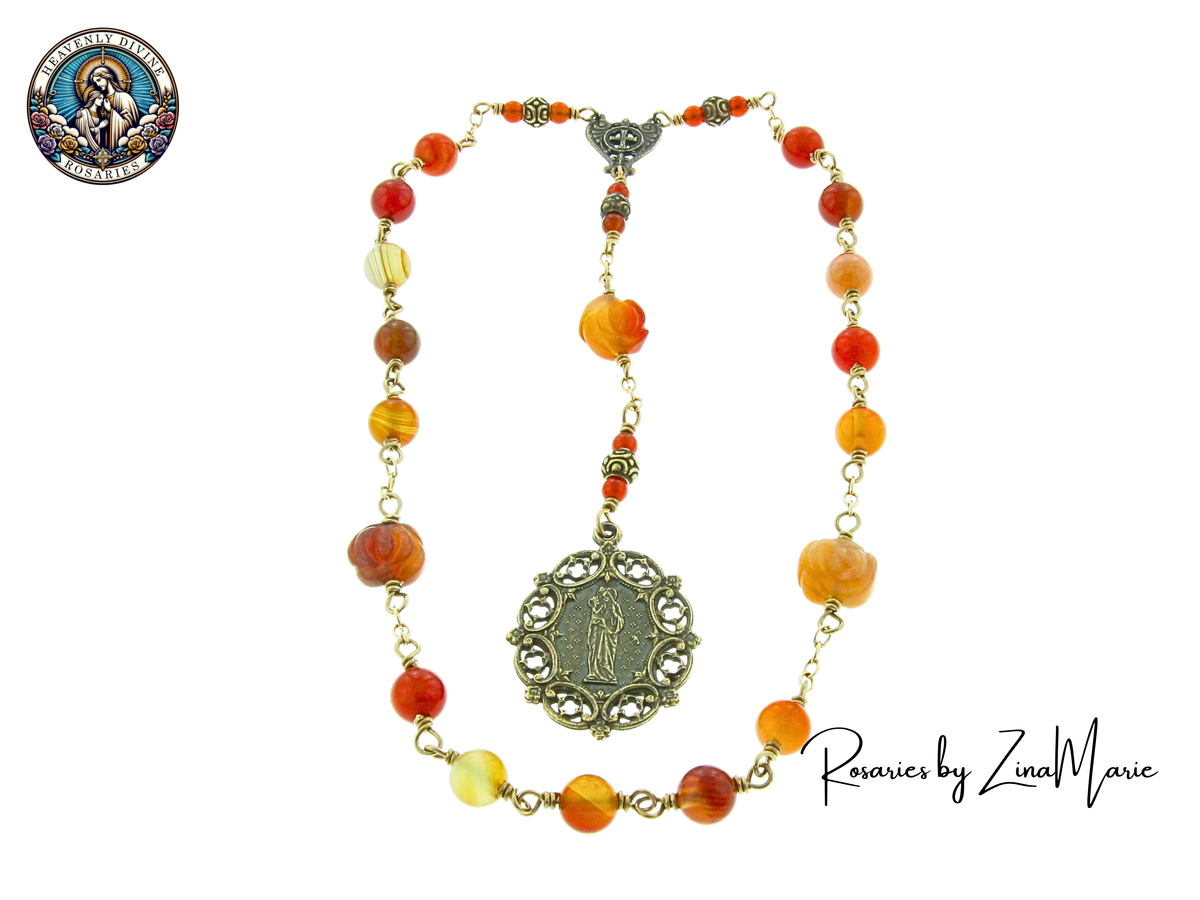 Heavenly Divine Rosaries St Anne Chaplet Carnelian - Red Agate Wire-Wrapped 18 Bead Chaplet by Zina Marie,