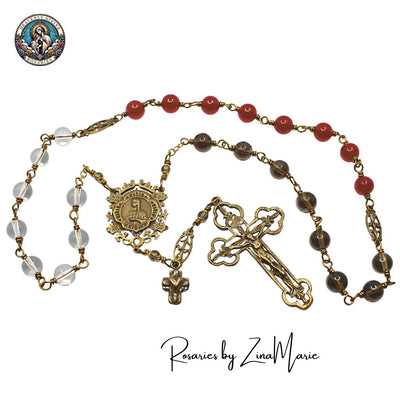 Handmade St. Kateri Tekakwitha Chaplet with Quartz Beads, bronze / sterling silver, Heavenly Divine Rosaries